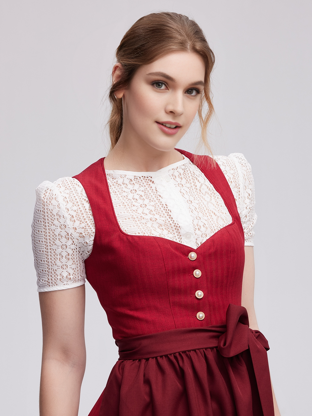 Trachtenbluse Spitze Langarm in Rot