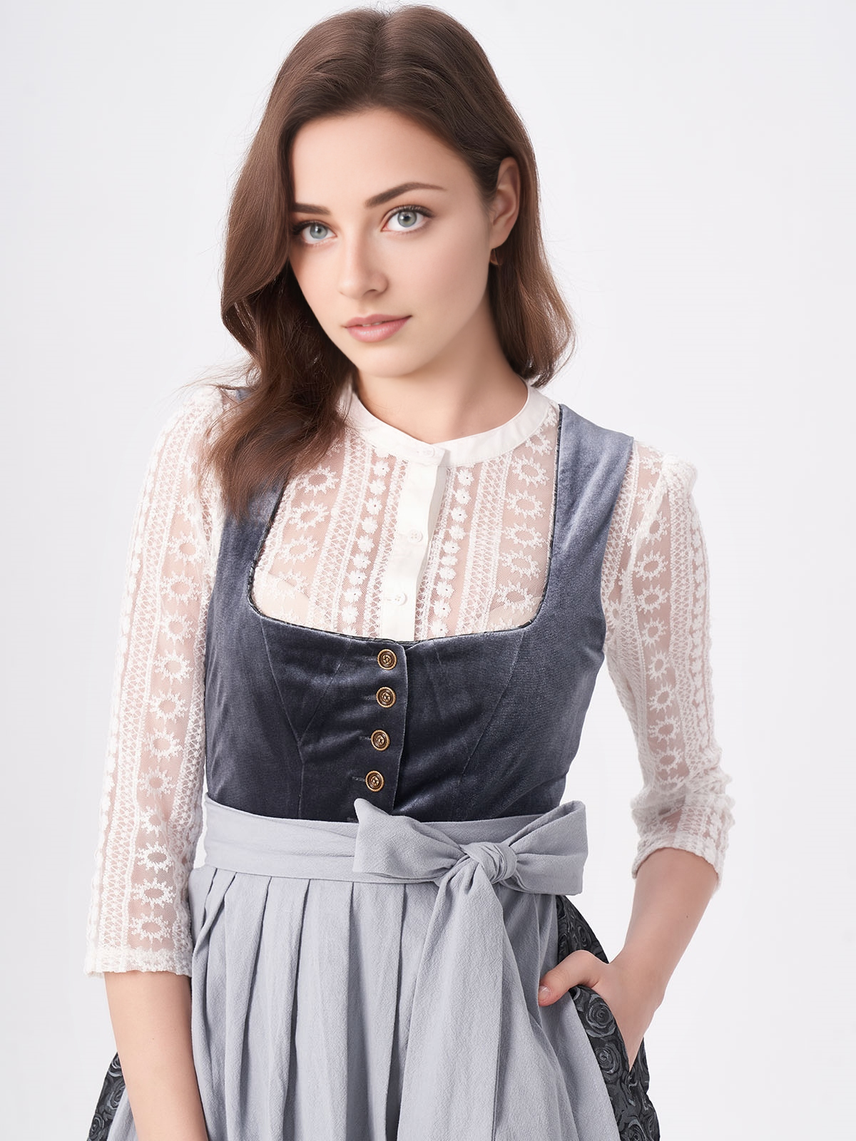 Elegantes blaues Ja Mei Dirndl