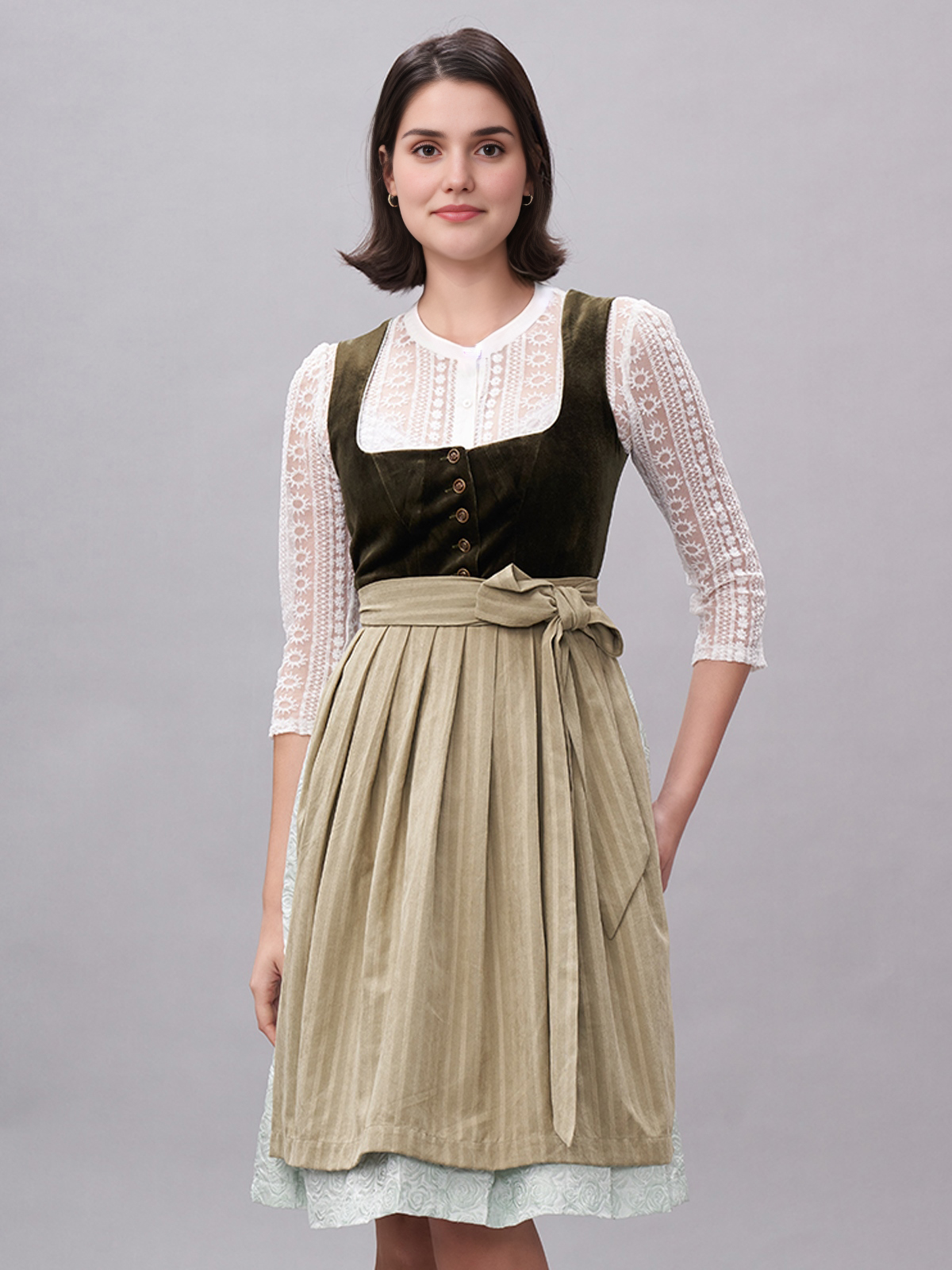 Dirndl in Grün mit floralen Details