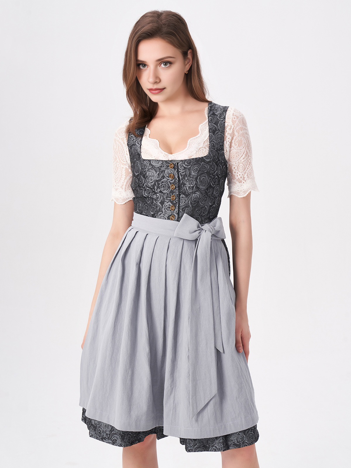 Modernes Dirndl in blau mit traditionellen Elementen